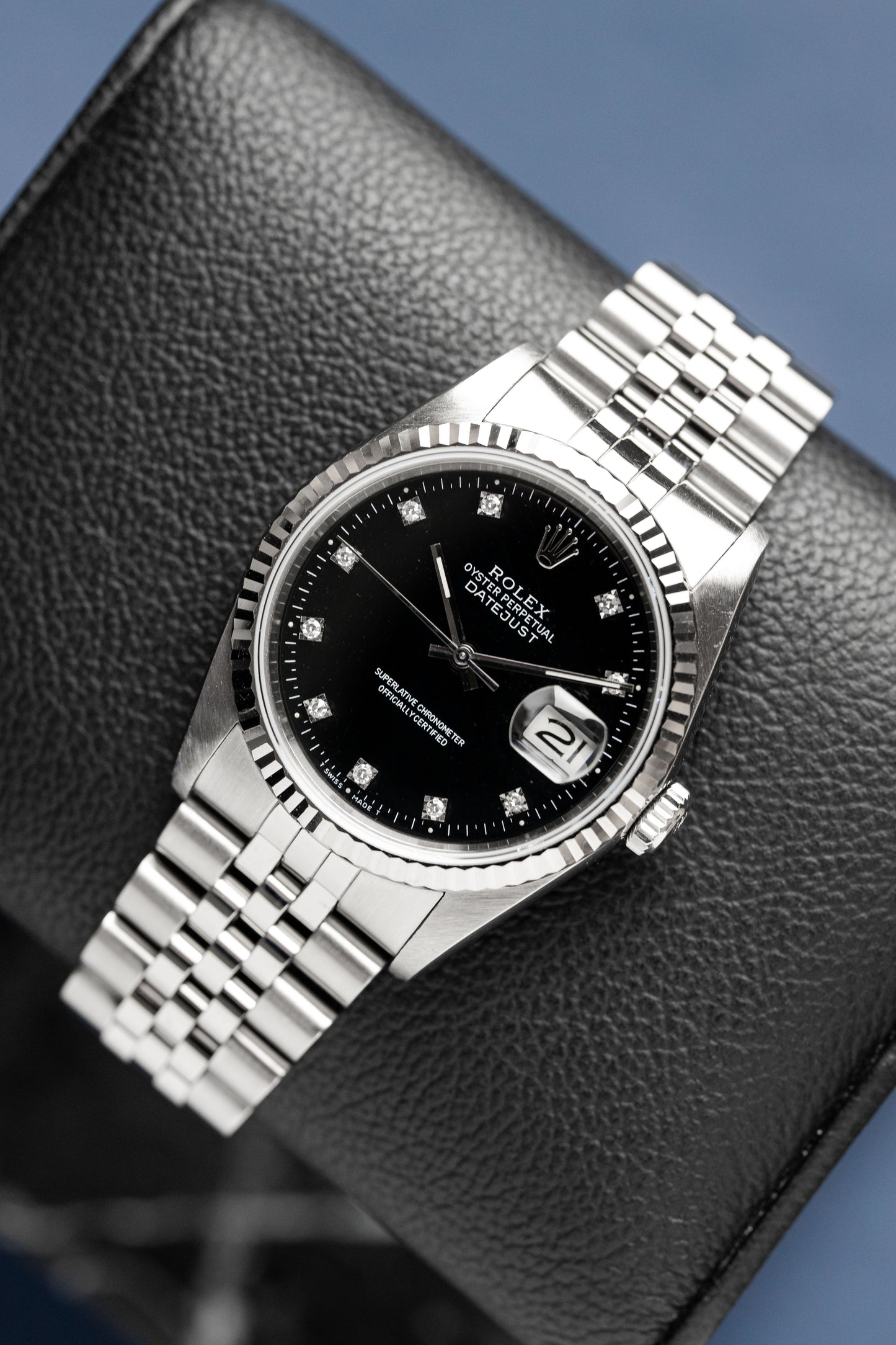 ROLEX DATEJUST 36 BLACK DIAL DIAMONDS REF: 16234 (1989)