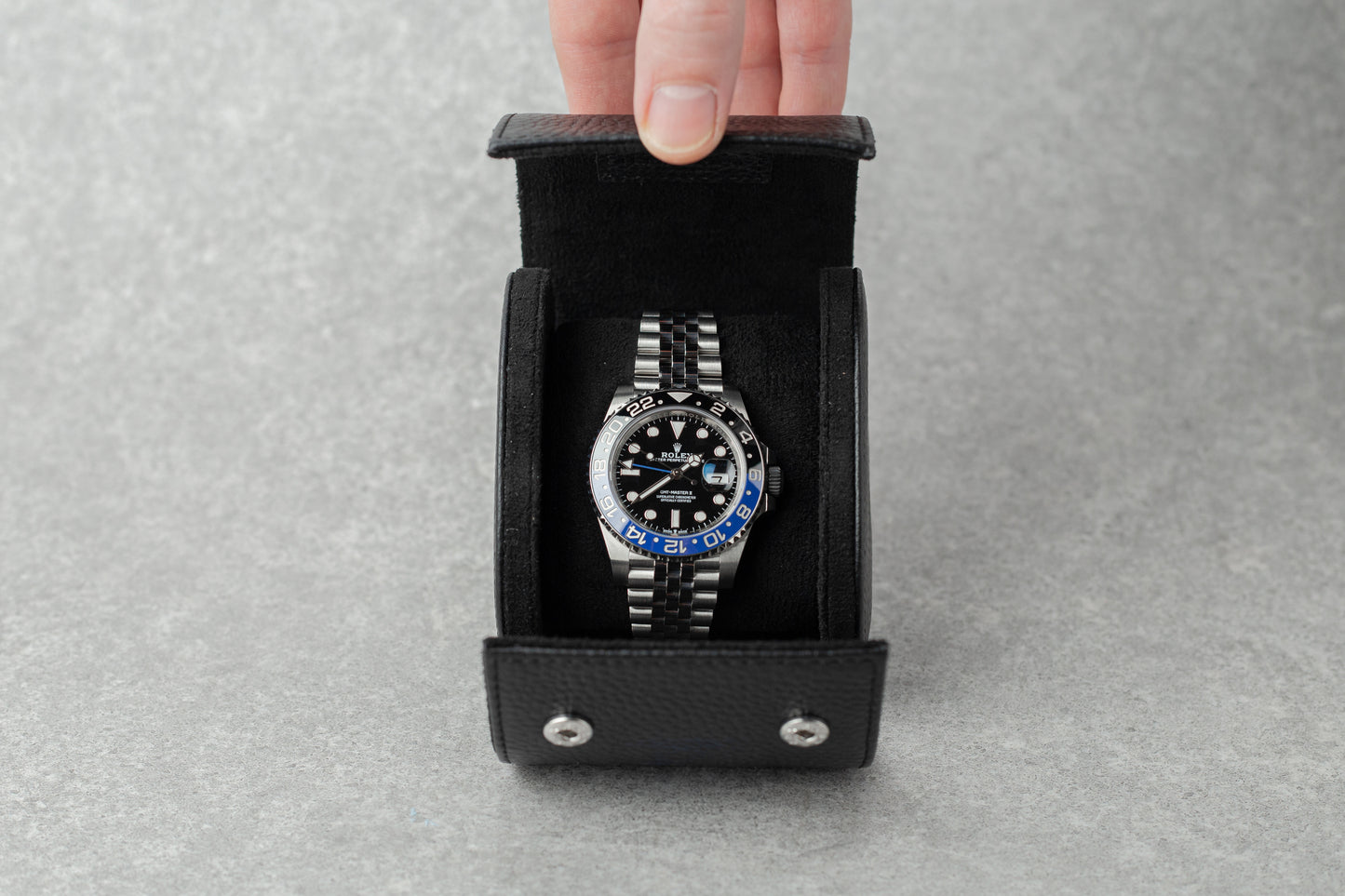 Full Black Natural Leather Individual watch roll