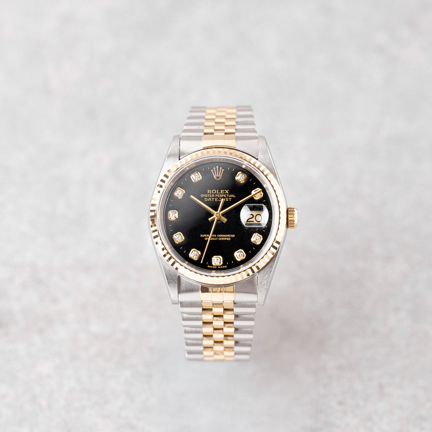 ROLEX DATEJUST 36 MOSTRADOR PRETO DIAMANTES REF: 16233 (2001)