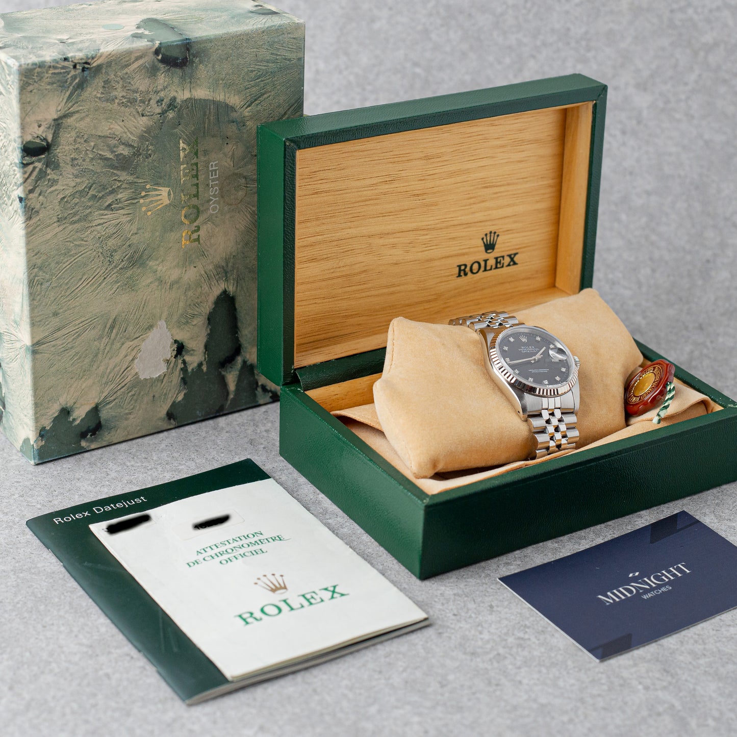 ROLEX DATEJUST 36 BLACK DIAL DIAMONDS REF: 16234 (1989)
