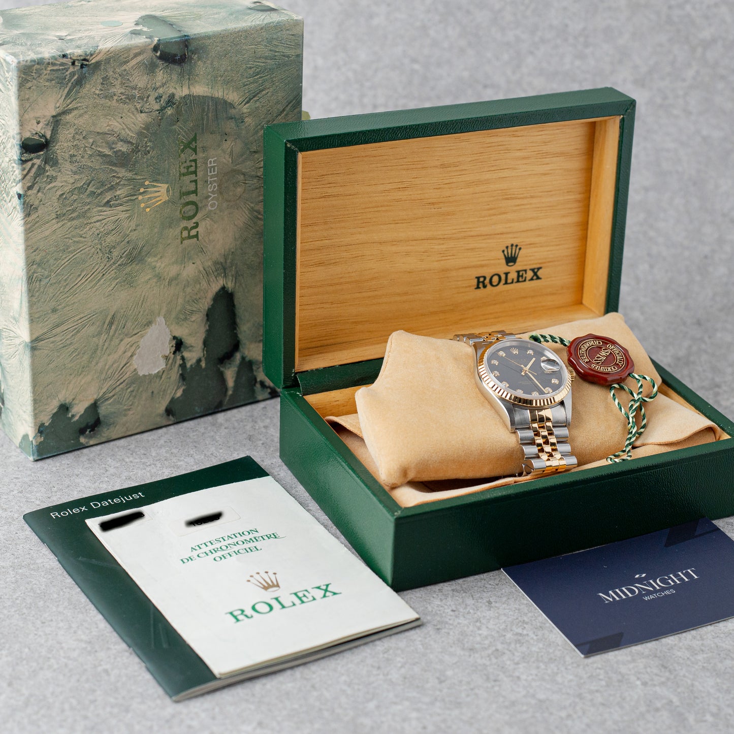 ROLEX DATEJUST 36 MOSTRADOR PRETO DIAMANTES REF: 16233 (2001)