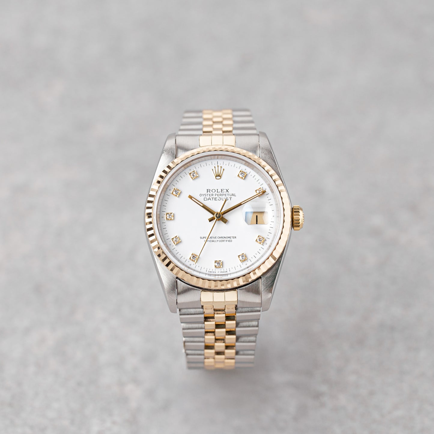 ROLEX DATEJUST 36 DIAL BRANCO DIAMANTES REF: 16233 (1991)