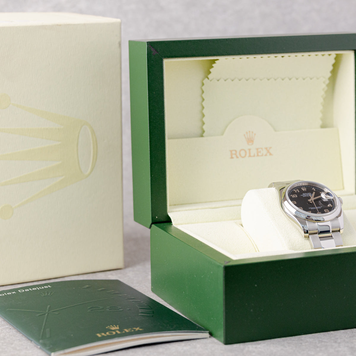 ROLEX DATEJUST 36 BLACK ARABIC DIAL 'ROULETTE DATE' REF: 116200