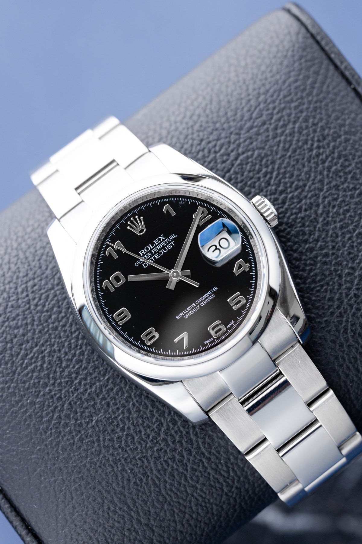 ROLEX DATEJUST 36 BLACK ARABIC DIAL 'ROULETTE DATE' REF: 116200