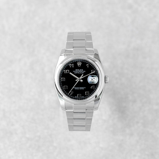 ROLEX DATEJUST 36 BLACK ARABIC DIAL 'ROULETTE DATE' REF: 116200