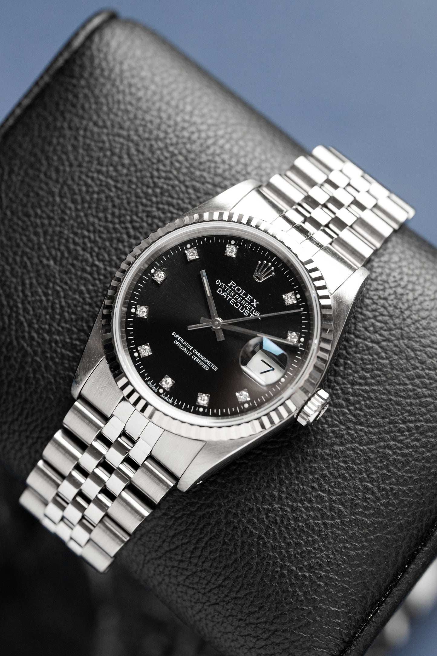 ROLEX DATEJUST 36 BLACK DIAL DIAMONDS REF: 16234 (1992)