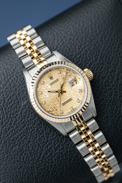 ROLEX LADY-DATEJUST 26 CHAMPAGNE MOTIF DIAL REF: 69173
