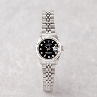 ROLEX LADY-DATEJUST 26 BLACK DIAMOND DIAL REF: 69174 (1990)