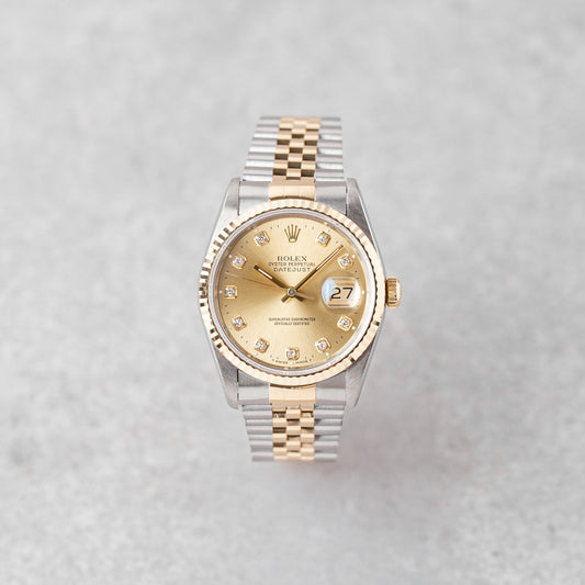 ROLEX DATEJUST 36 CHAMPAGNE DIAL DIAMONDS REF: 16233 (1994)