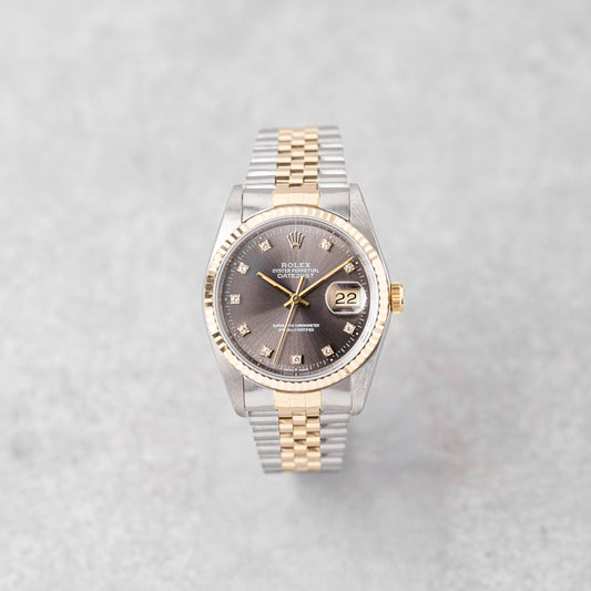 ROLEX DATEJUST 36 GREY DIAL DIAMONDS REF: 16233 (1989)