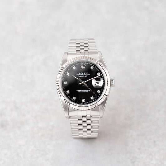 ROLEX DATEJUST 36 BLACK DIAL DIAMONDS REF: 16234 (1989)