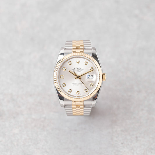 ROLEX DATEJUST 36 SILVER DIAL DIAMONDS REF: 116233