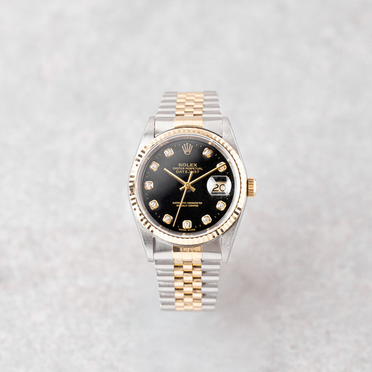ROLEX DATEJUST 36 BLACK DIAL DIAMONDS REF: 16233 (2001)