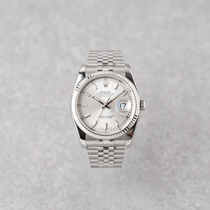 ROLEX DATEJUST 36 SILVER DIAL REF: 116234