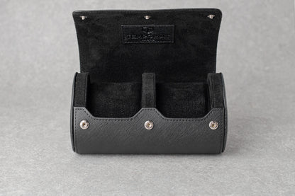 Rolo de 3 relógios de couro natural preto completo