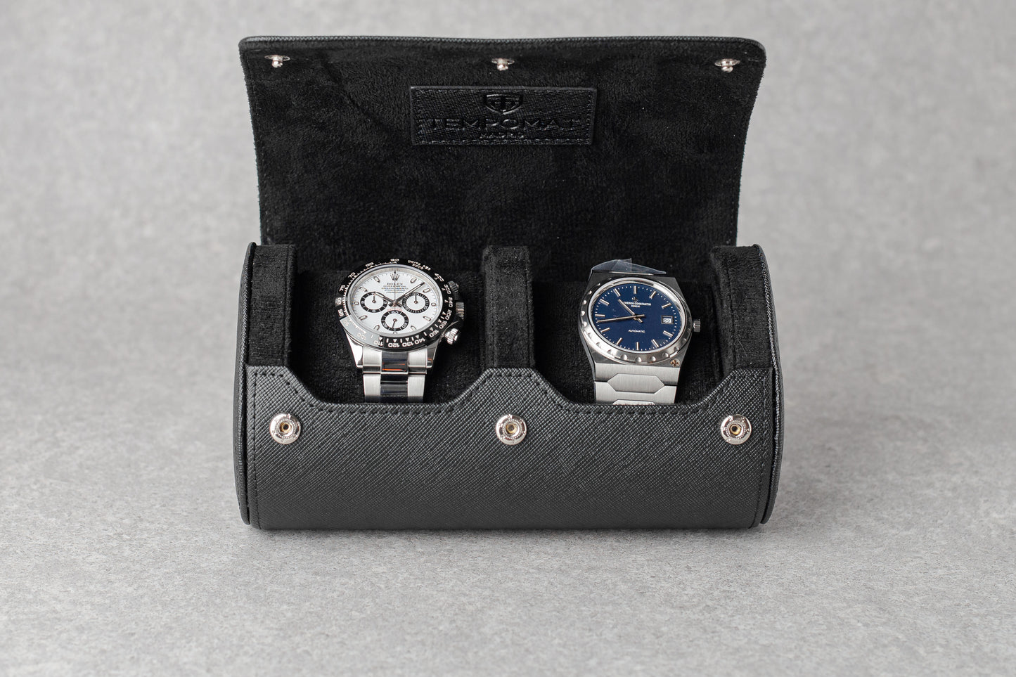 Rolo de 3 relógios de couro natural preto completo