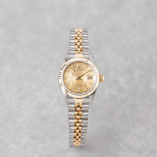 ROLEX LADY-DATEJUST 26 CHAMPAGNE MOTIF DIAL REF: 69173