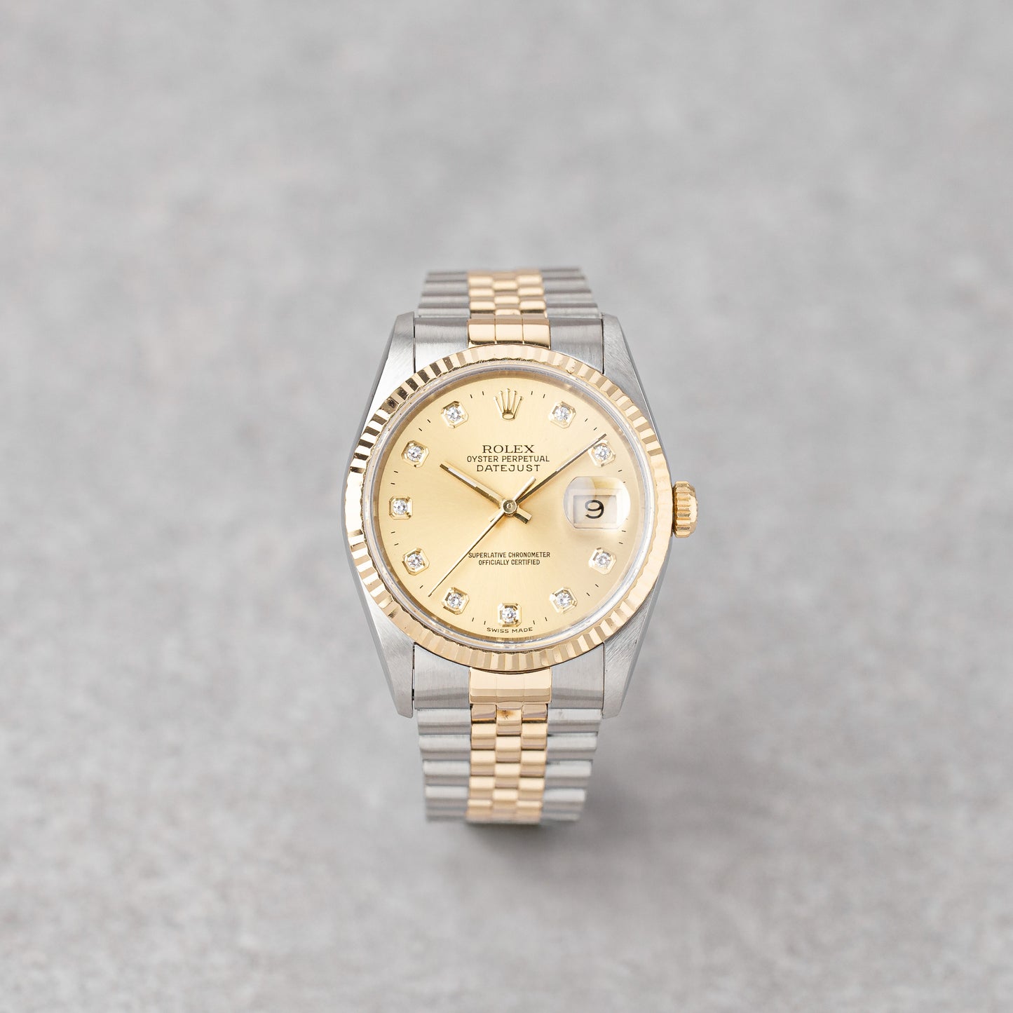 ROLEX DATEJUST 36 DIAL DE DIAMANTE CHAMPANHE REF: 16233 (1996)