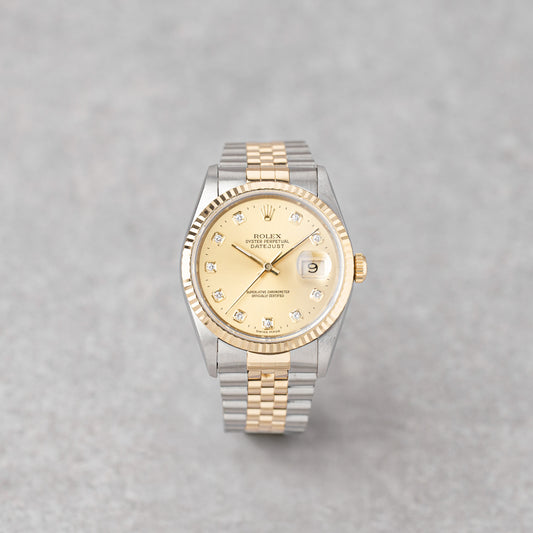 ROLEX DATEJUST 36 CHAMPAGNE DIAMOND DIAL REF: 16233 (1996)