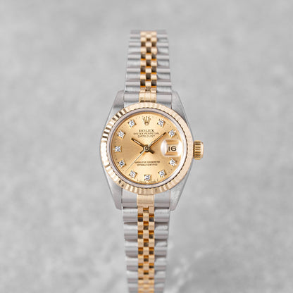 ROLEX LADY-DATEJUST 26 MOSTRADOR CHAMPANHE COM DIAMANTE REF: 69173 (1993)