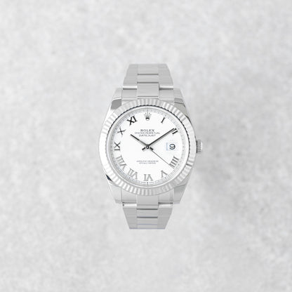 ROLEX DATEJUST 41 WHITE ROMAN DIAL REF: 126334
