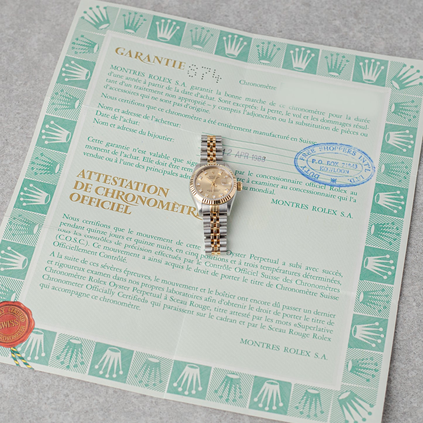 ROLEX LADY-DATEJUST 26 CHAMPAGNE DIAMOND DIAL REF: 69173 (1988)