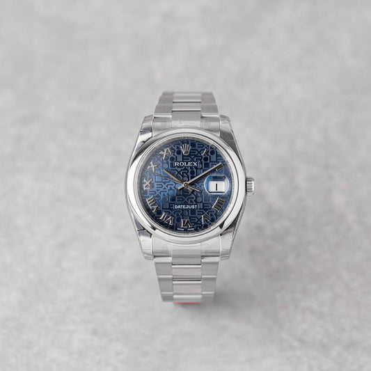 ROLEX DATEJUST 36 BLUE ROMAN DIAL REF: 116200 (NOS/STICKERS)