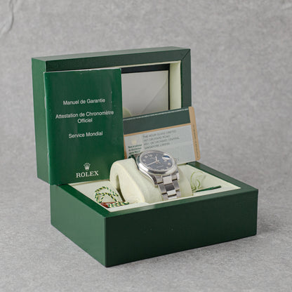 ROLEX DATEJUST 36 BLUE ROMAN DIAL REF: 116200 (NOS/STICKERS)