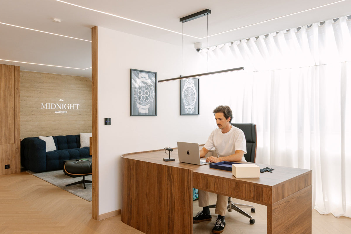 A specialist at work in the Midnight Watches private showroom in Lisbon